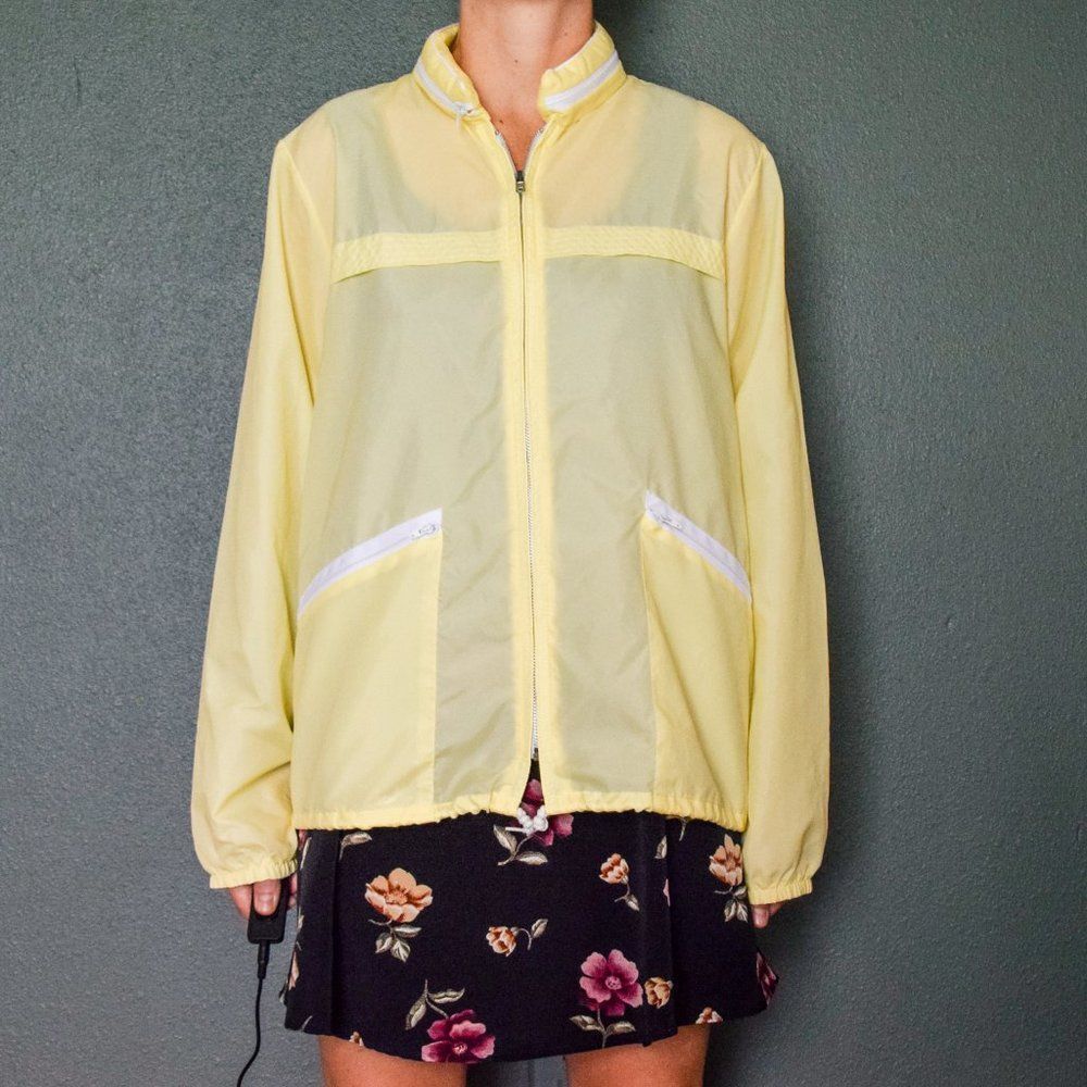 Vintage 80s sheer butter yellow windbreaker rain jacket